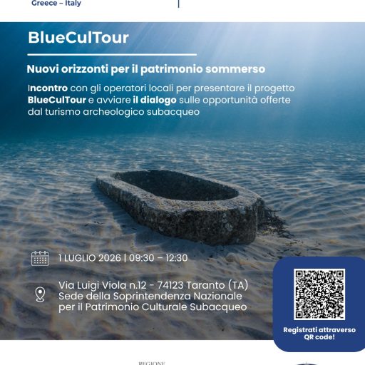 INTEREG GRECIA-ITALIA -progetto BLUECULTOUR
L'1 luglio 2026, dalle ore 09.30 alle ore 12.30, presso la sede in Via Luigi Viola n.12, si terrà l'incontro 